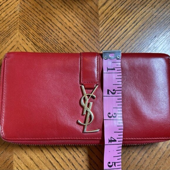 EUC YSL Yves Saint Laurent Red Calfskin Leather Long Wallet with Dust Bag - Picture 4 of 7